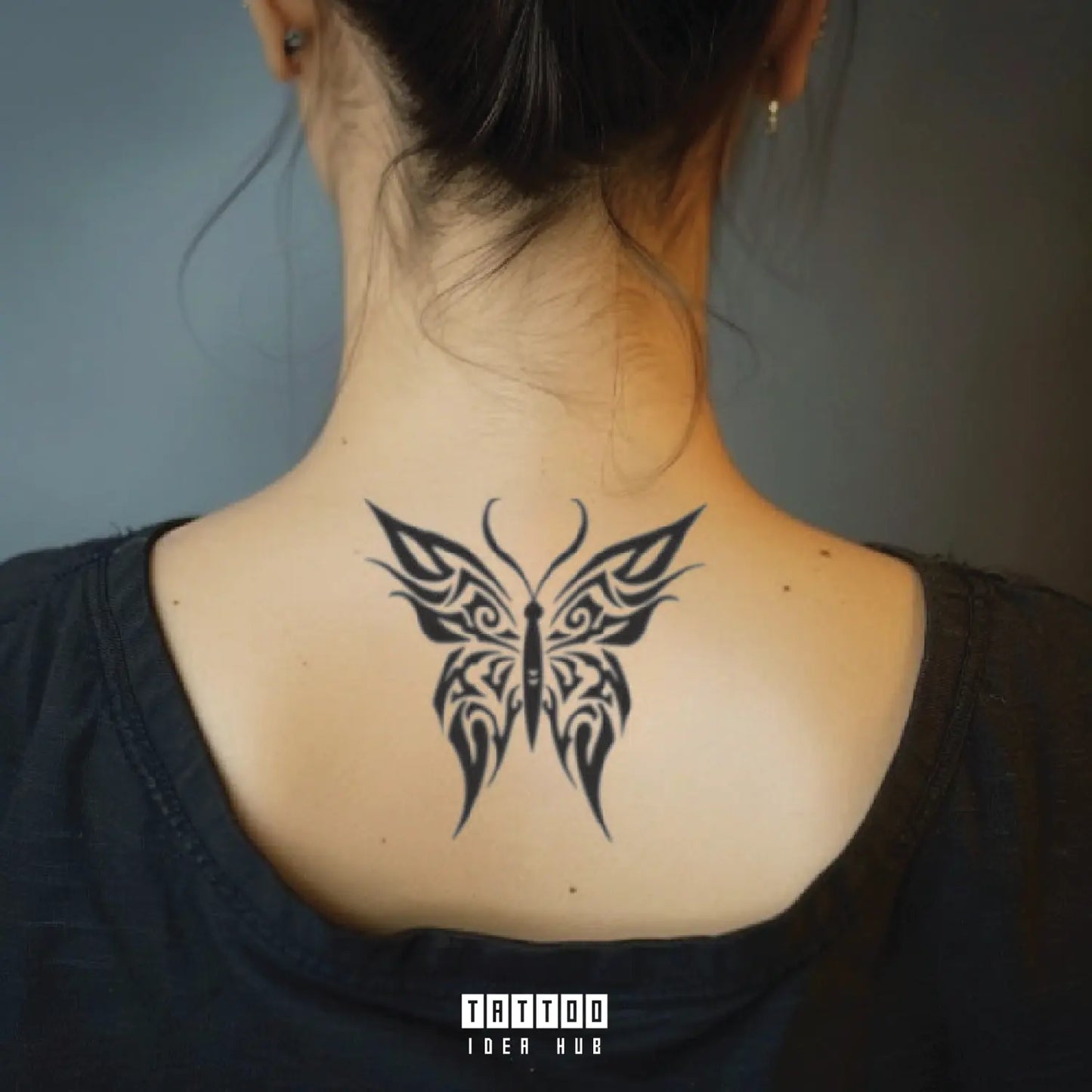 tribal butterfly neck temporary tattoo idea design