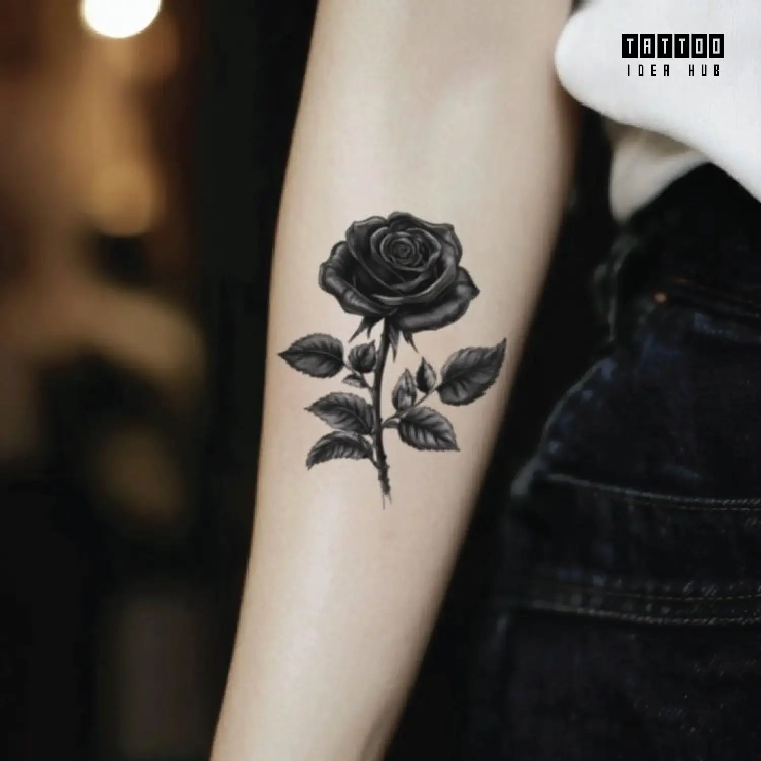 black rose forearm temporary tattoo idea design