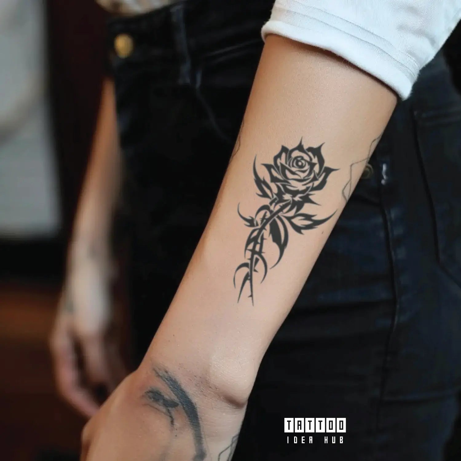 tribal rose forearm temporary tattoo idea design