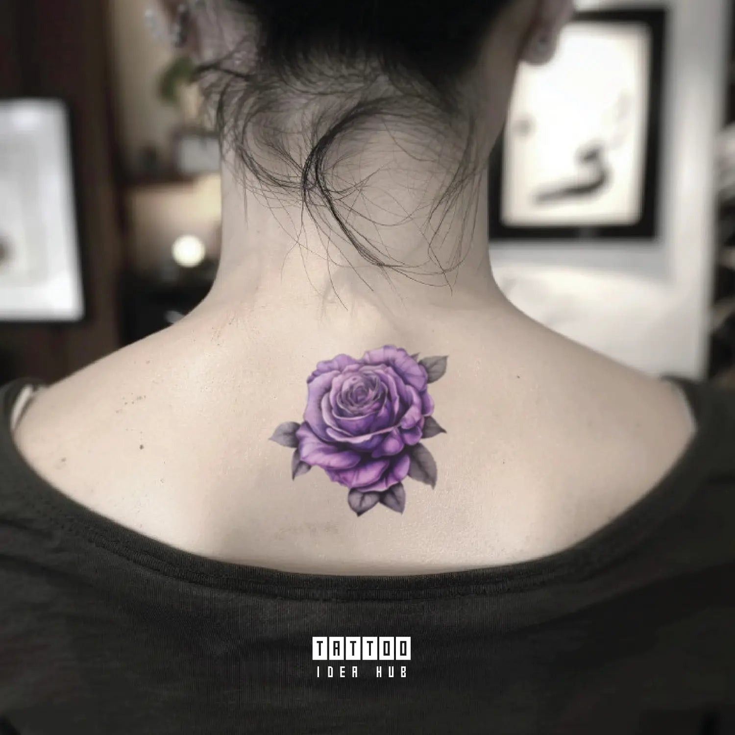 purple rose neck temporary tattoo idea design