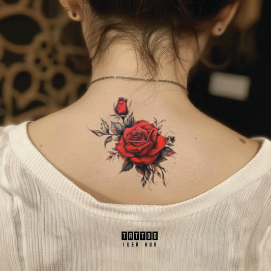 red rose neck temporary tattoo idea design