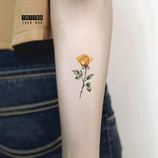 yellow rose forearm temporary tattoo idea design