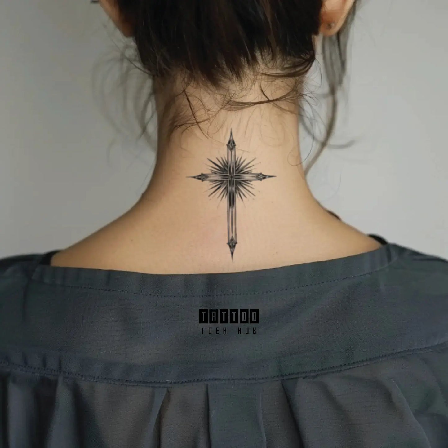 religious cross neck temporary tattoo idea design