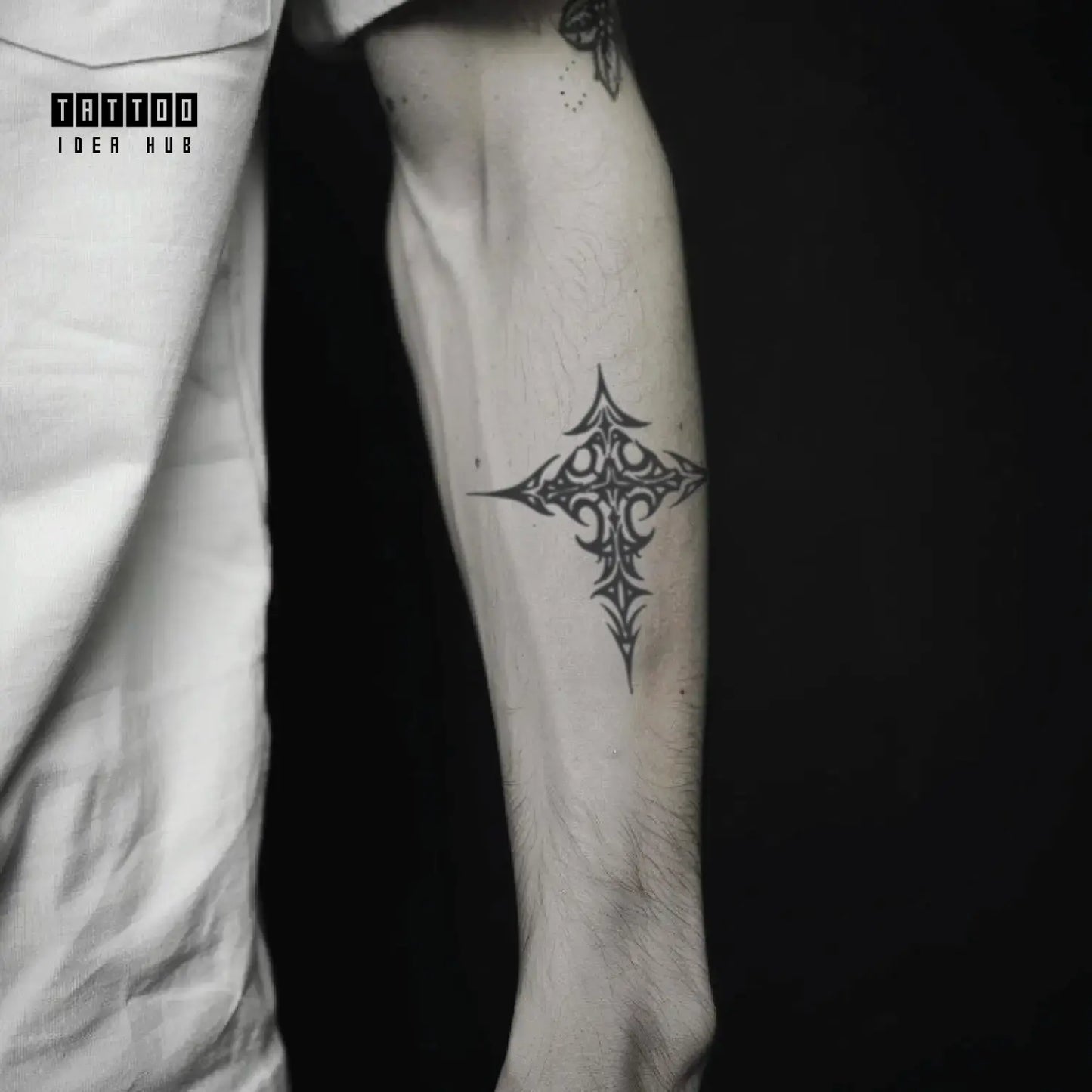 tribal cross forearm temporary tattoo idea design