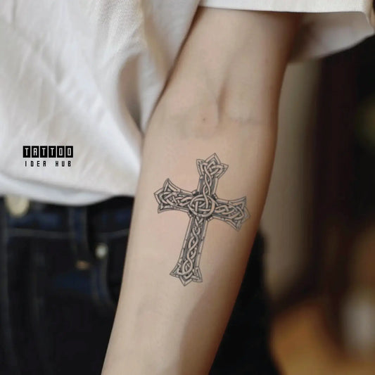 celtic cross forearm temporary tattoo idea design