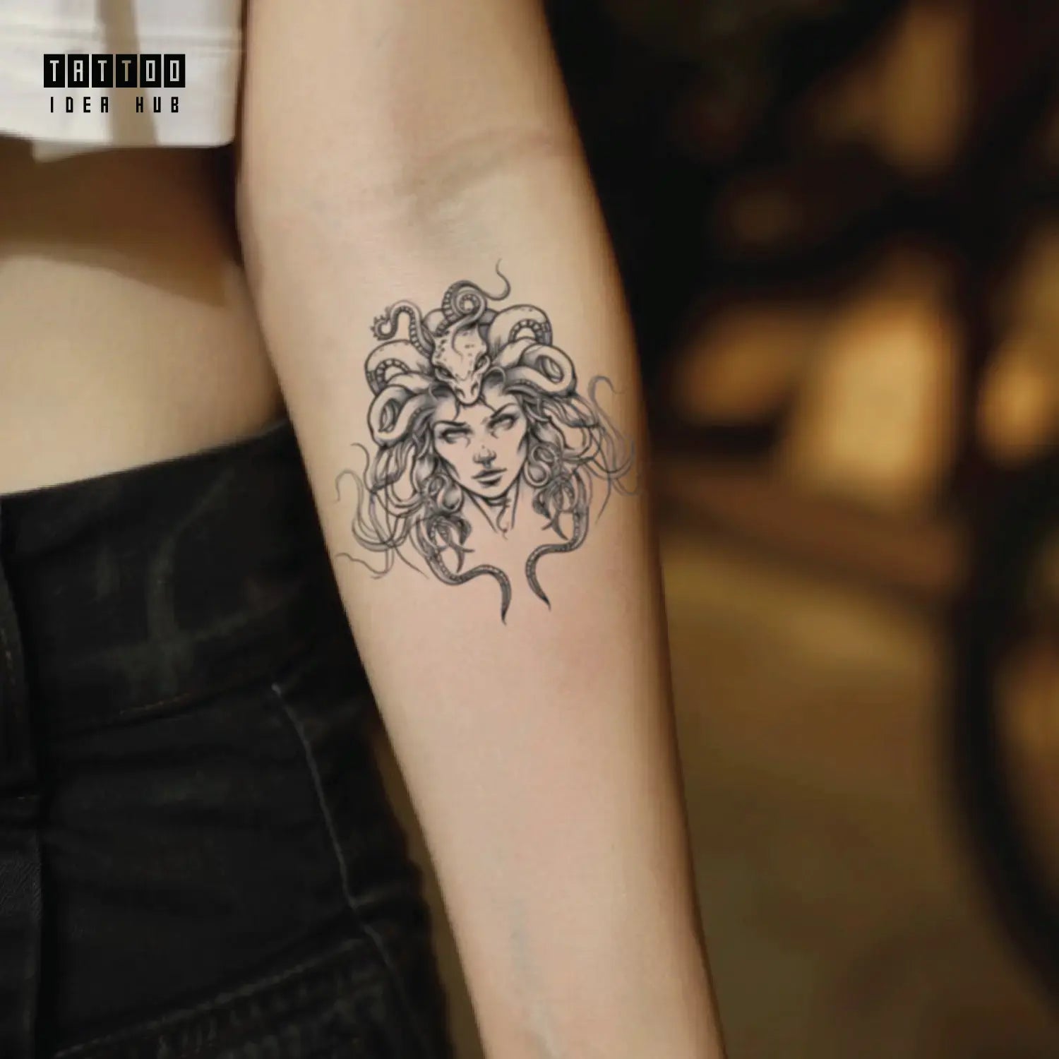 simple medusa outline forearm temporary tattoo idea design