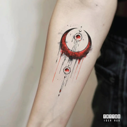 geometric red moon forearm temporary tattoo idea design