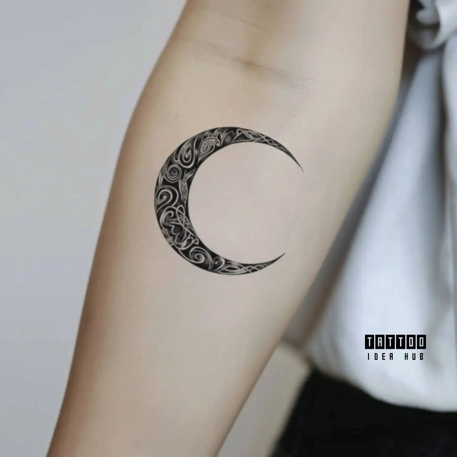 tribal celtic moon forearm temporary tattoo idea design