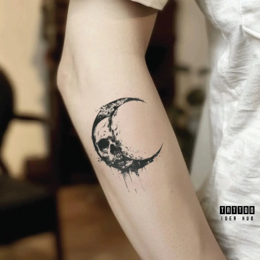 skull moon forearm temporary tattoo idea design