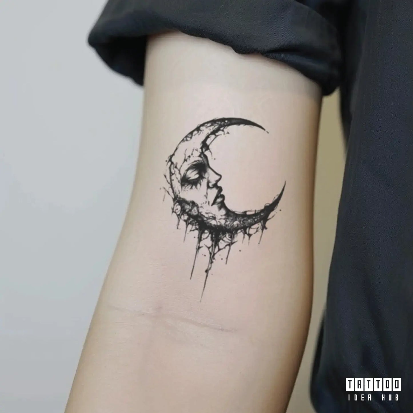 gothic moon bicep temporary tattoo idea design