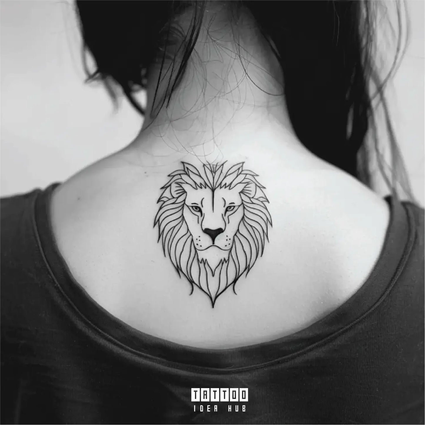 simple minimal lion outline neck temporary tattoo idea design