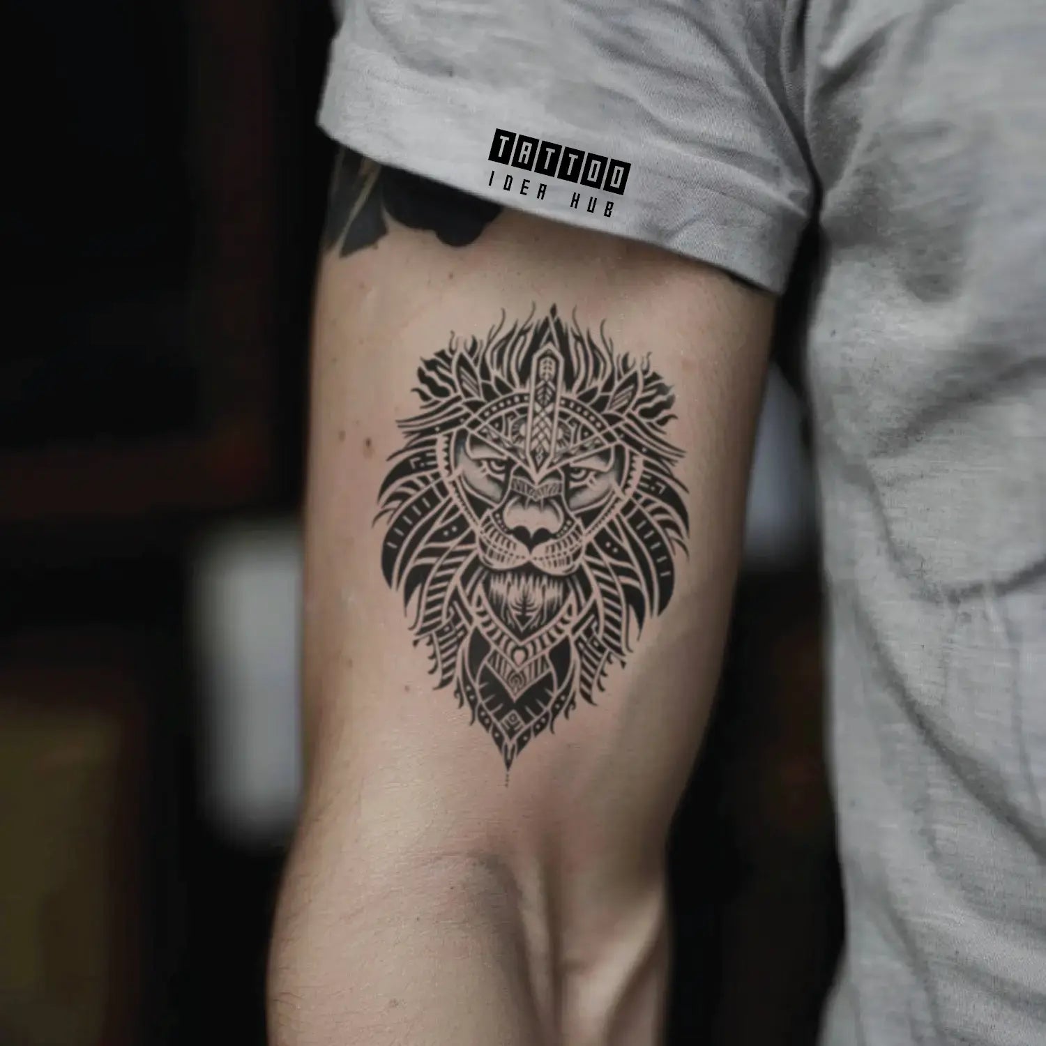 polynesian lion bicep temporary tattoo idea design