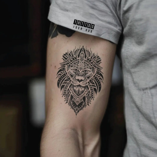 polynesian lion bicep temporary tattoo idea design