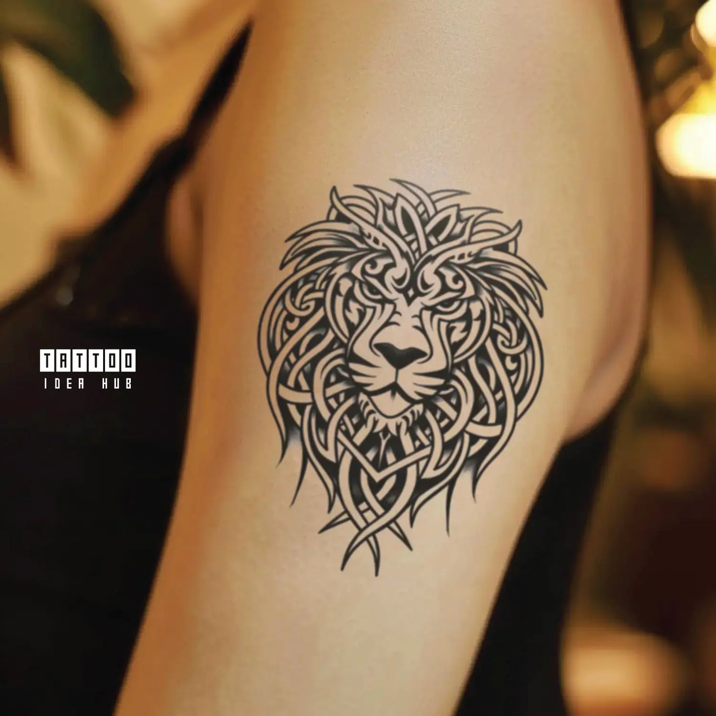 celtic lion bicep temporary tattoo idea design