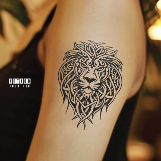 celtic lion bicep temporary tattoo idea design