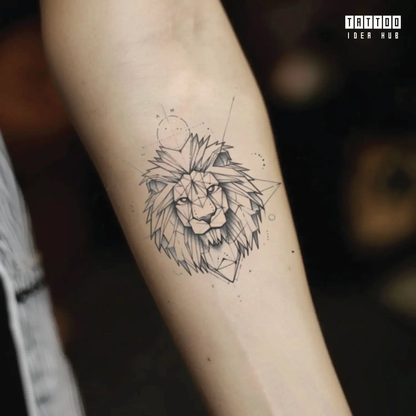 geometric lion forearm temporary tattoo idea design