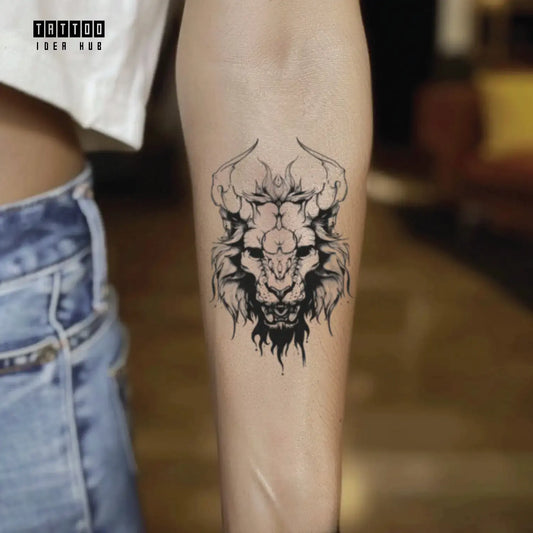 lion skull forearm temporary tattoo idea design