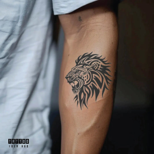 tribal lion forearm temporary tattoo idea design