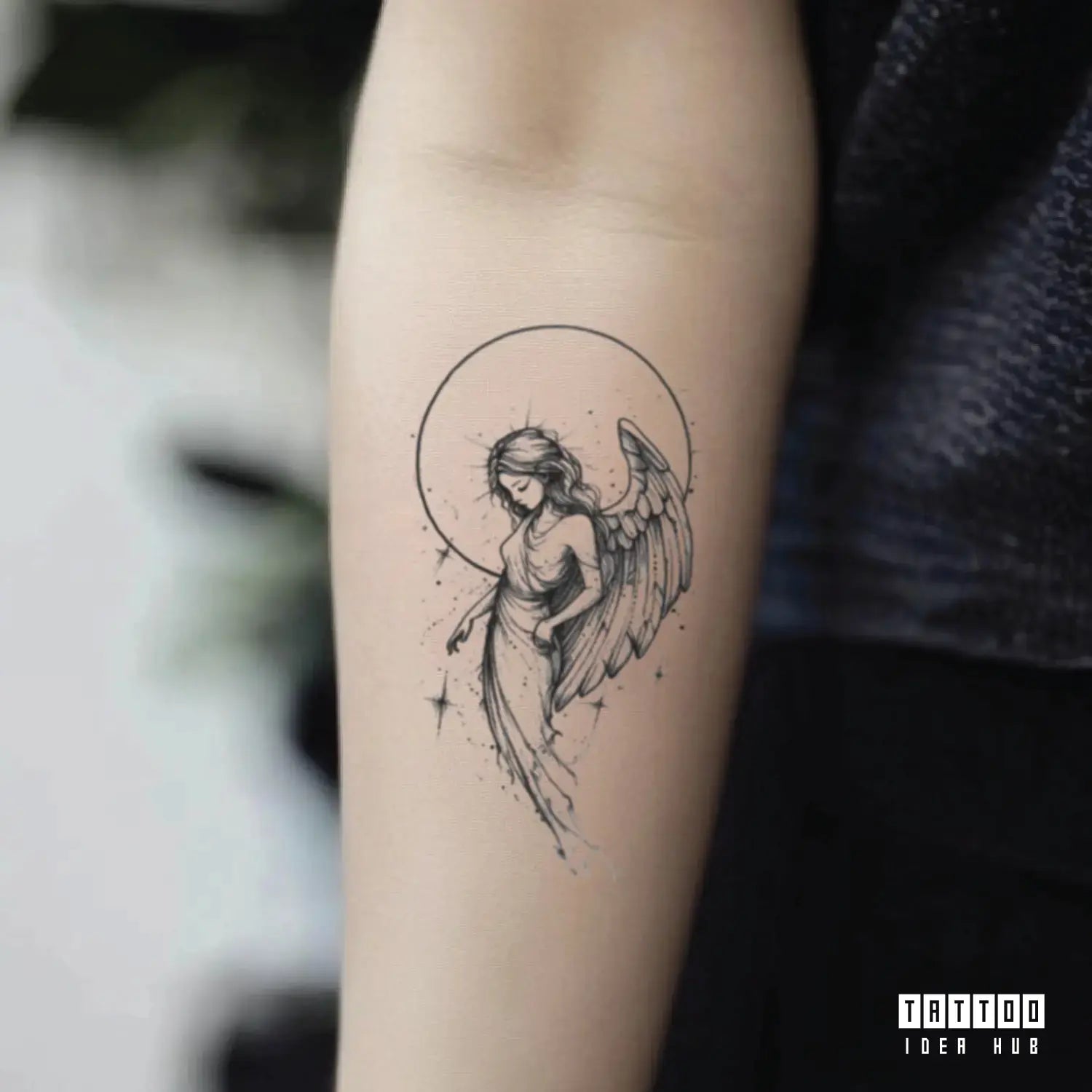 simple geometric angel forearm temporary tattoo idea design