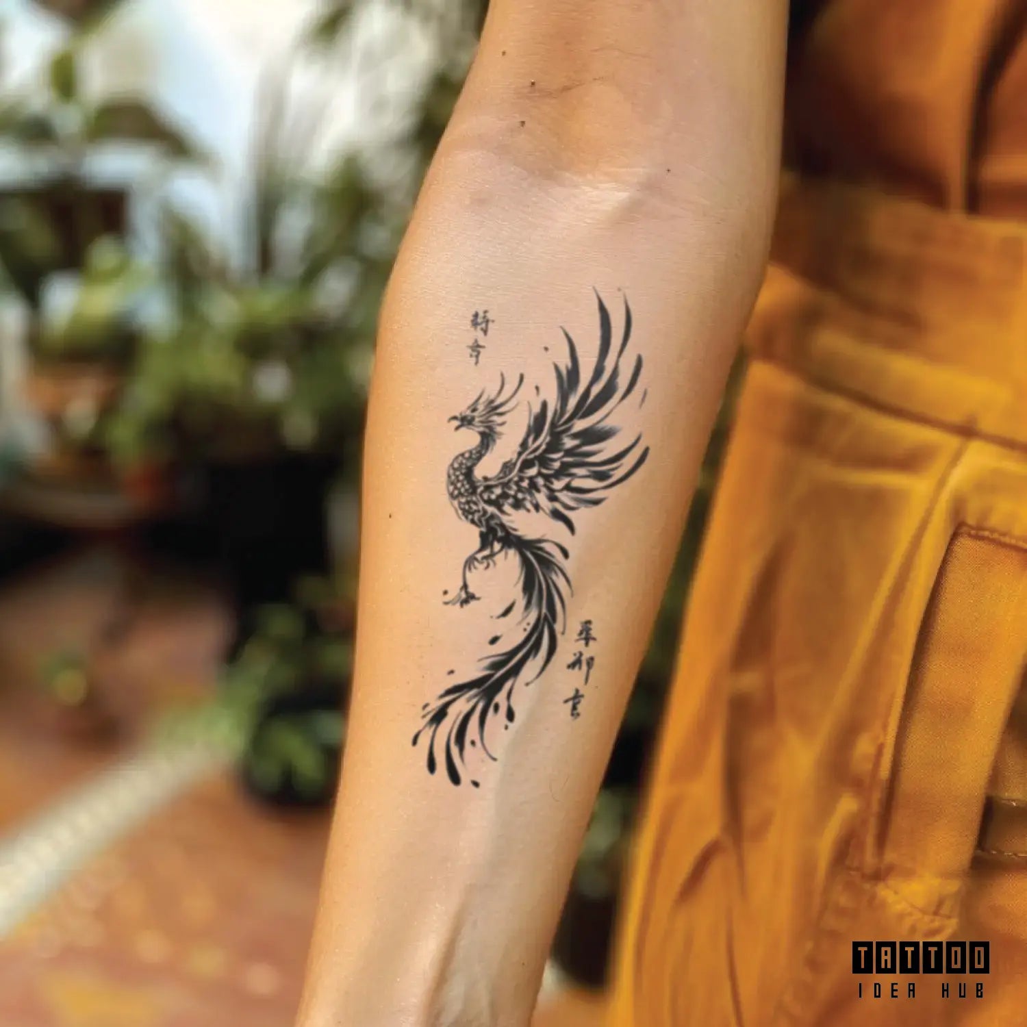 chinese phoenix forearm temporary tattoo idea design