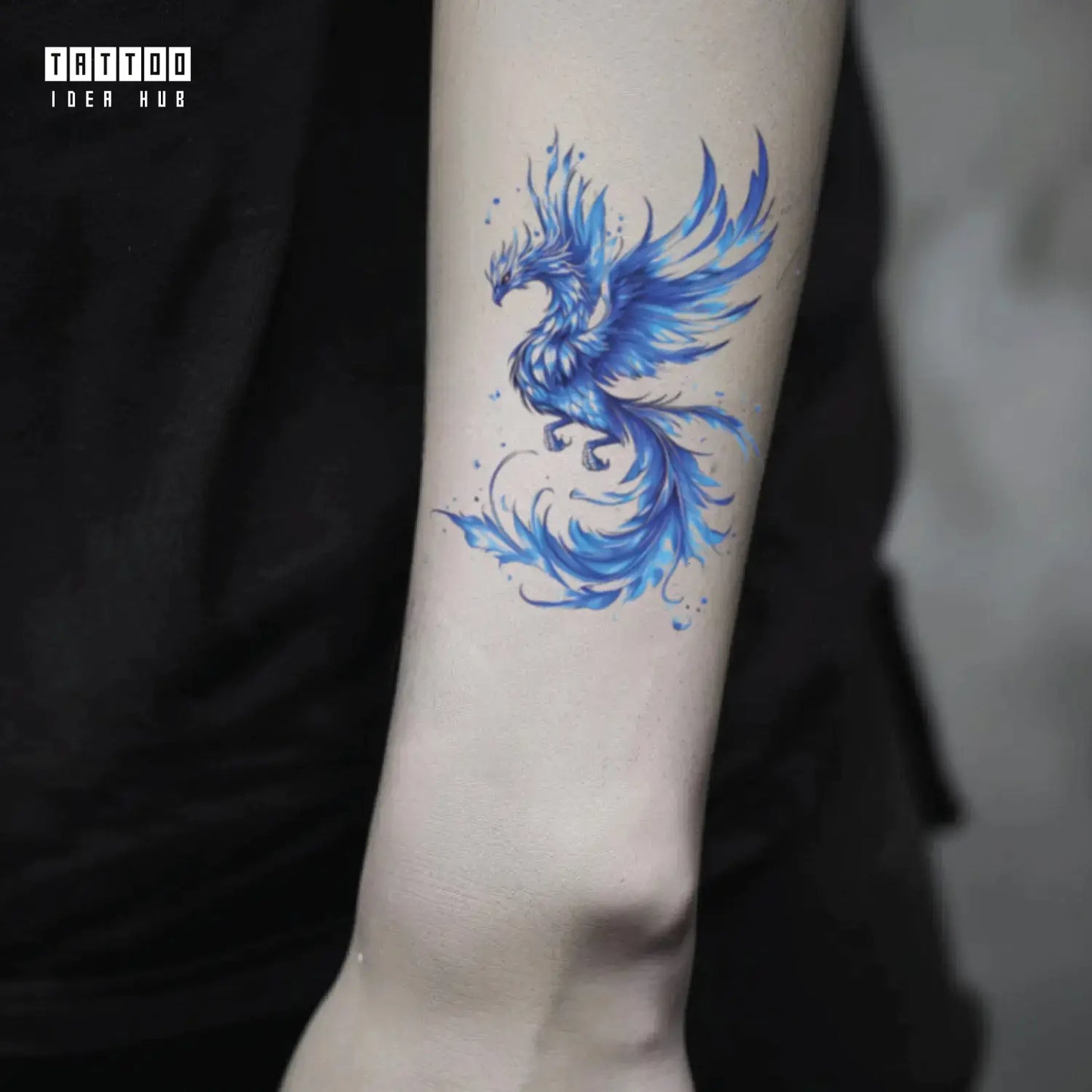 blue phoenix forearm temporary tattoo idea design