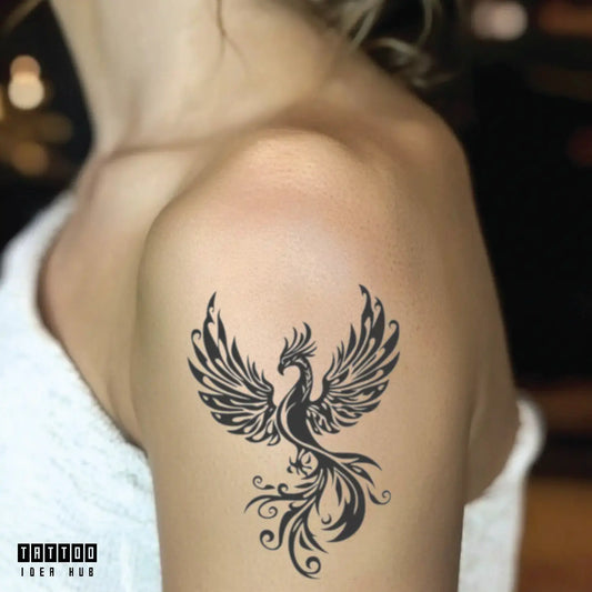 tribal phoenix bicep temporary tattoo idea design