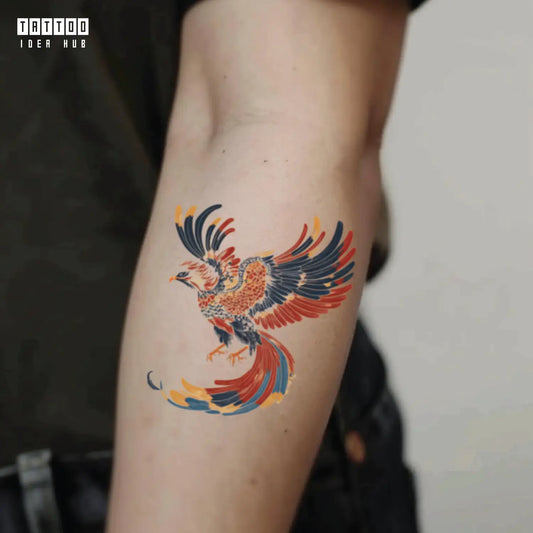 japanese phoenix forearm temporary tattoo idea design