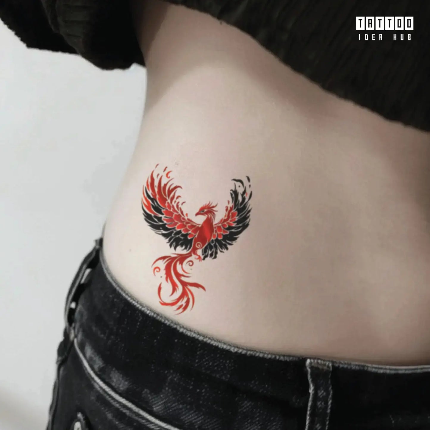 red phoenix waist temporary tattoo idea design