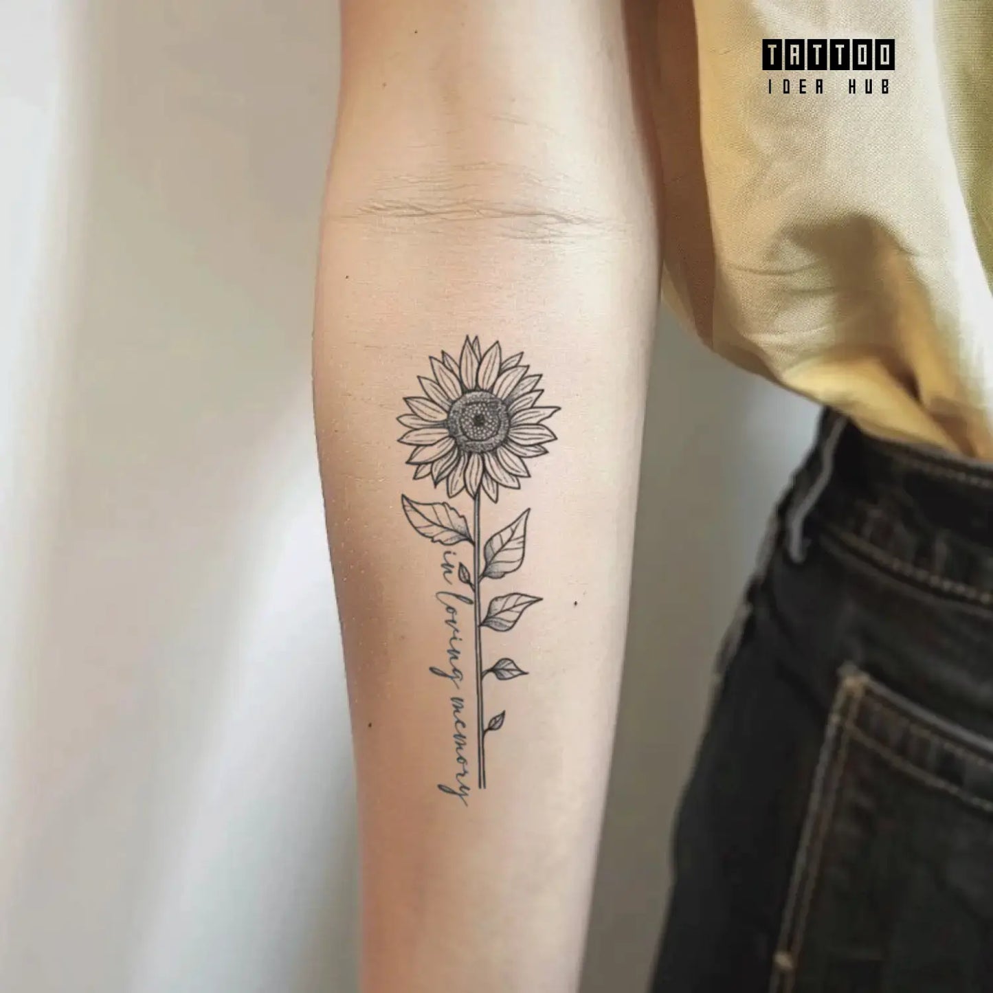 sunflower memorial forearm temporary tattoo idea design