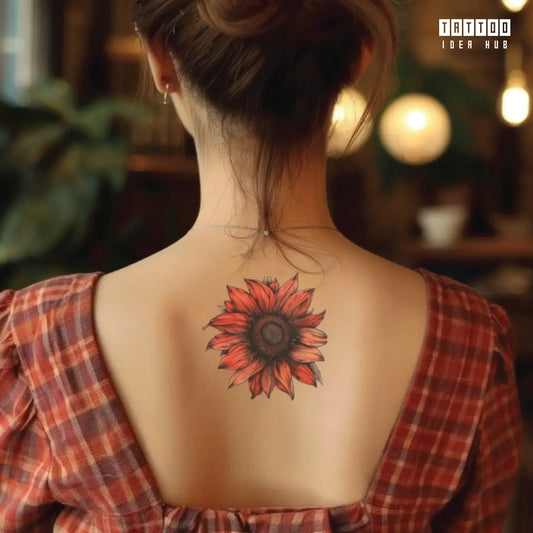 red sunflower neck temporary tattoo idea design