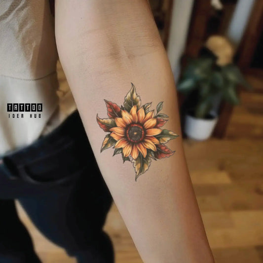 traditional sunflower forearm temporary tattoo idea design