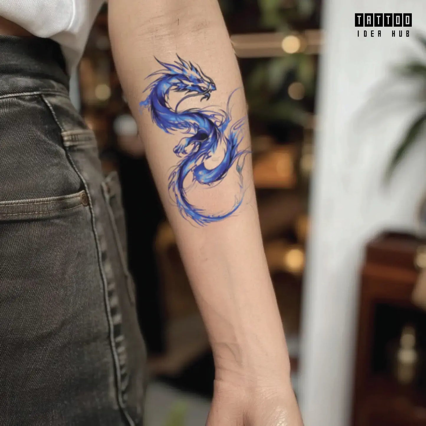 blue dragon forearm temporary tattoo idea design