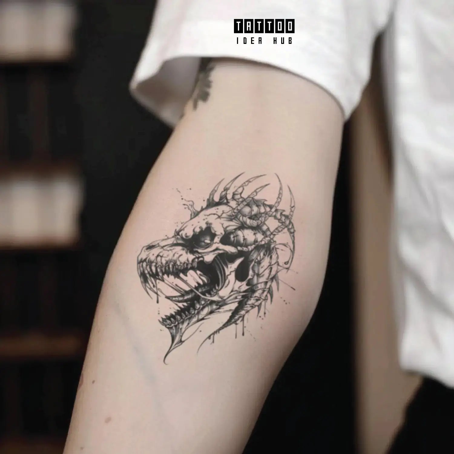 dragon skull forearm temporary tattoo idea design