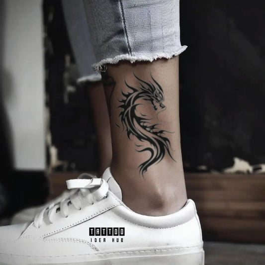 tribal dragon ankle temporary tattoo idea design