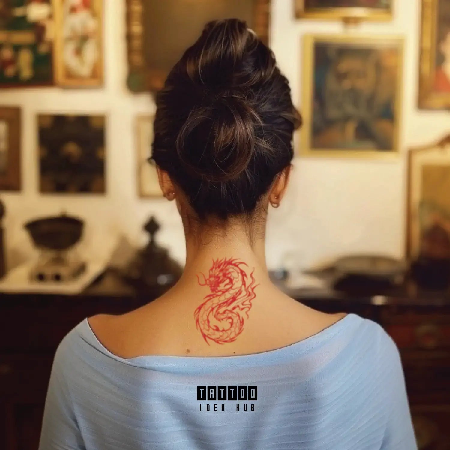 red dragon neck temporary tattoo idea design