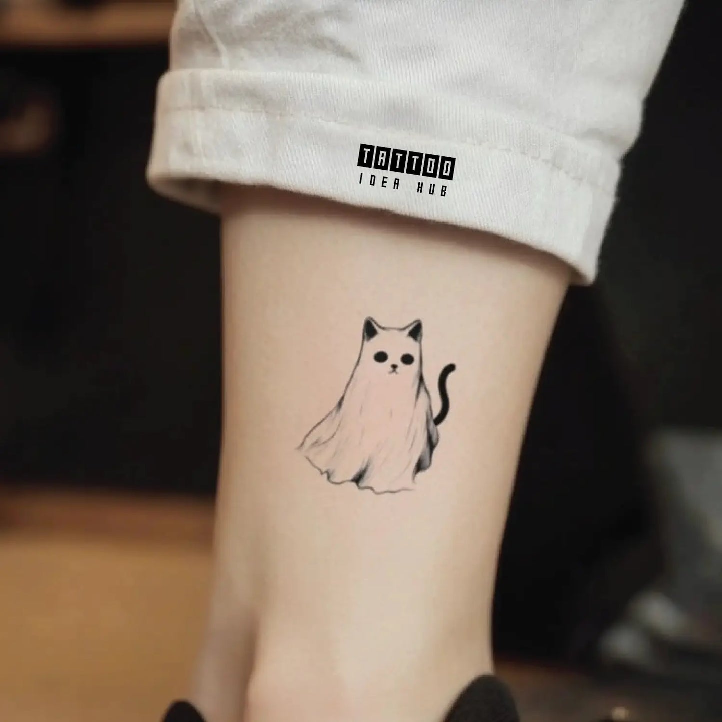 simple ghost cat leg temporary tattoo idea design