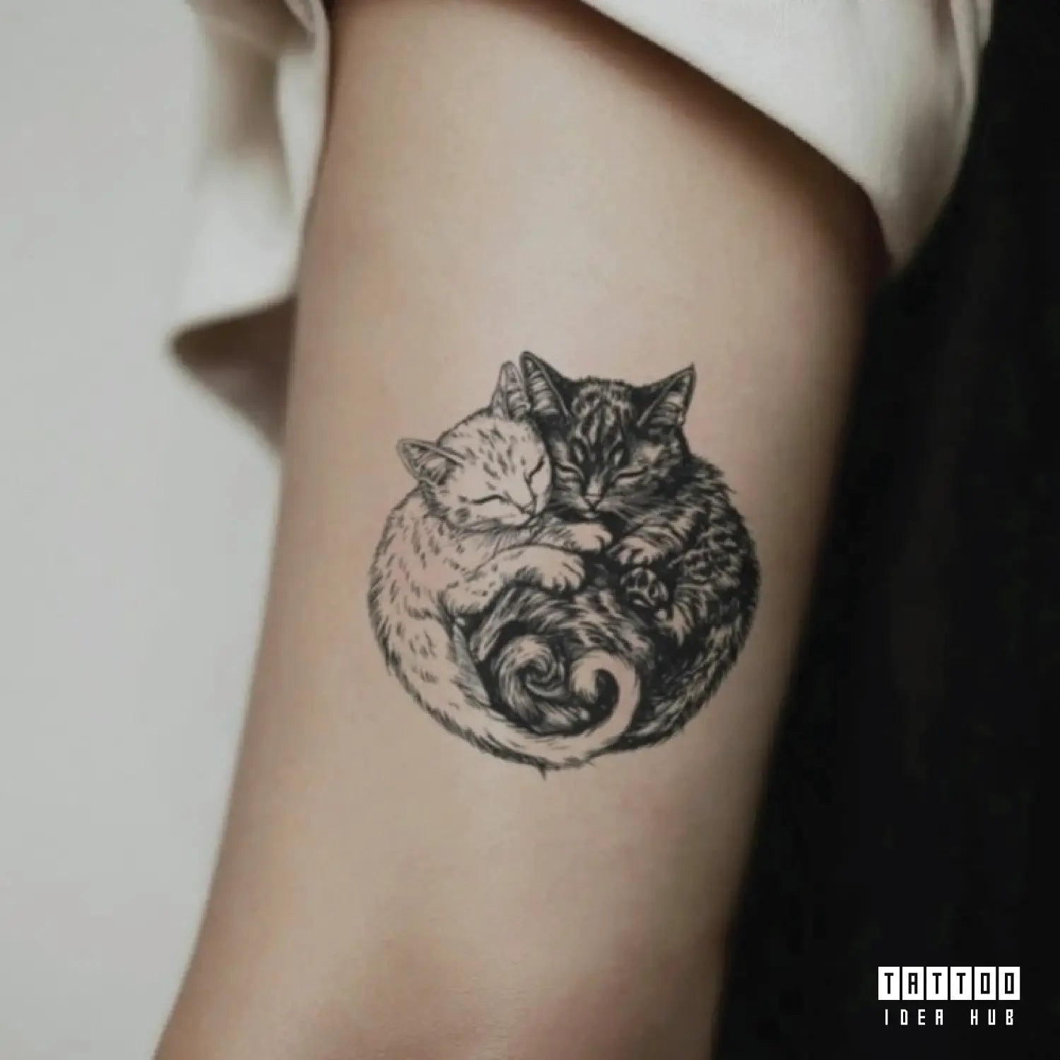 yin yang cats couples bicep temporary tattoo idea design