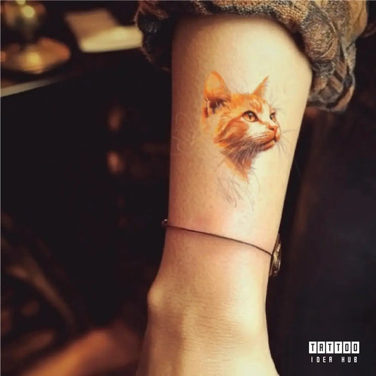 orange cat forearm temporary tattoo idea design