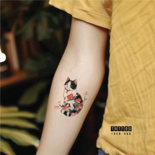 japanese cat forearm temporary tattoo idea design