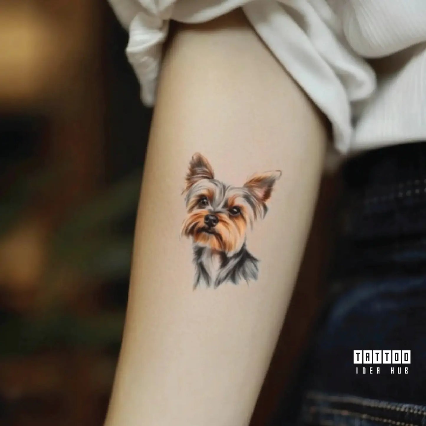 yorkshire terrier dog bicep temporary tattoo idea design