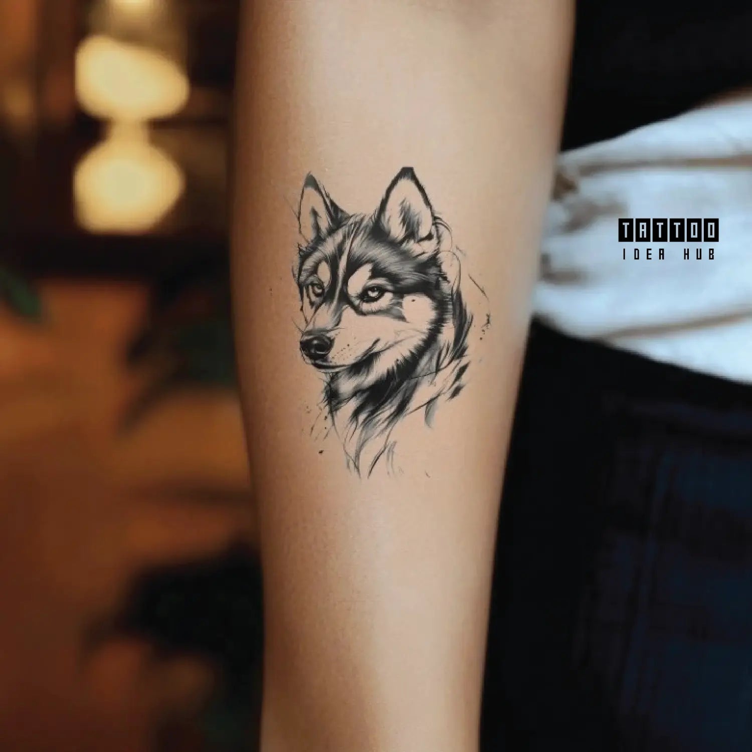 siberian husky dog forearm temporary tattoo idea design