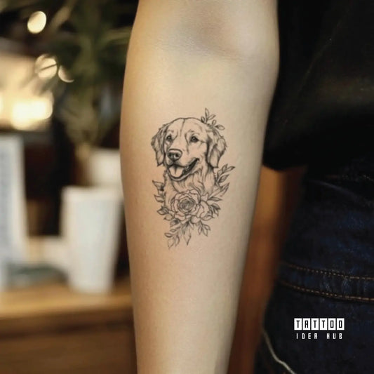 golden retriever dog outline forearm temporary tattoo idea design