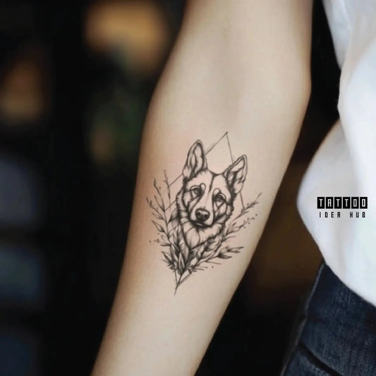 geometric german shepherd dog forearm temporary tattoo idea design