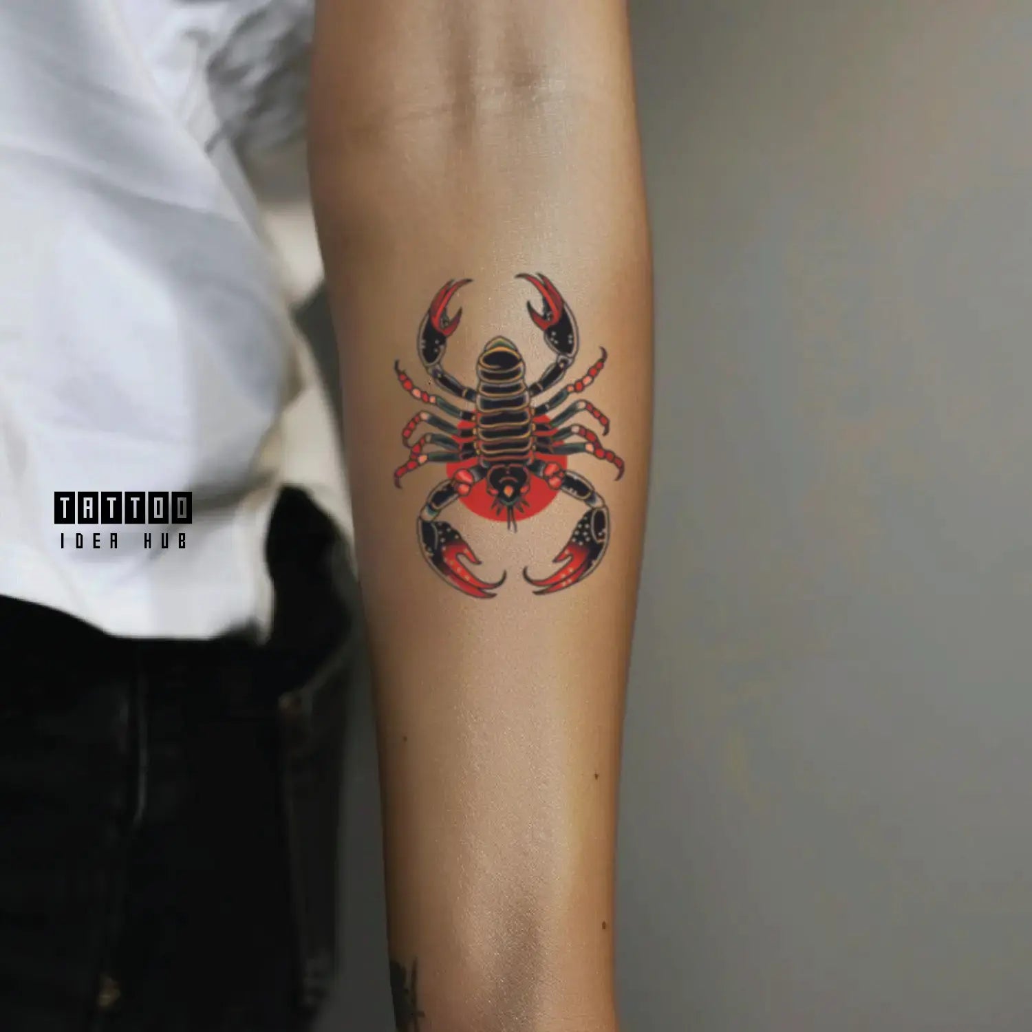 traditional scorpion forearm temporary tattoo idea design