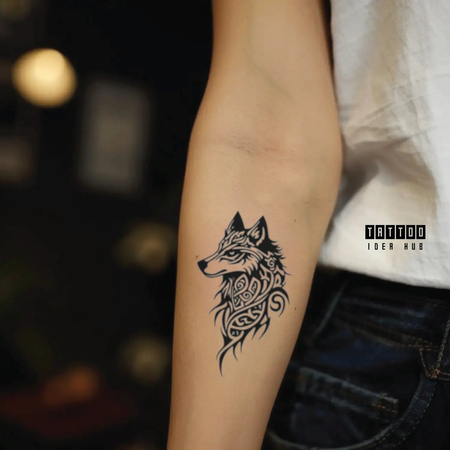 celtic wolf forearm temporary tattoo idea design