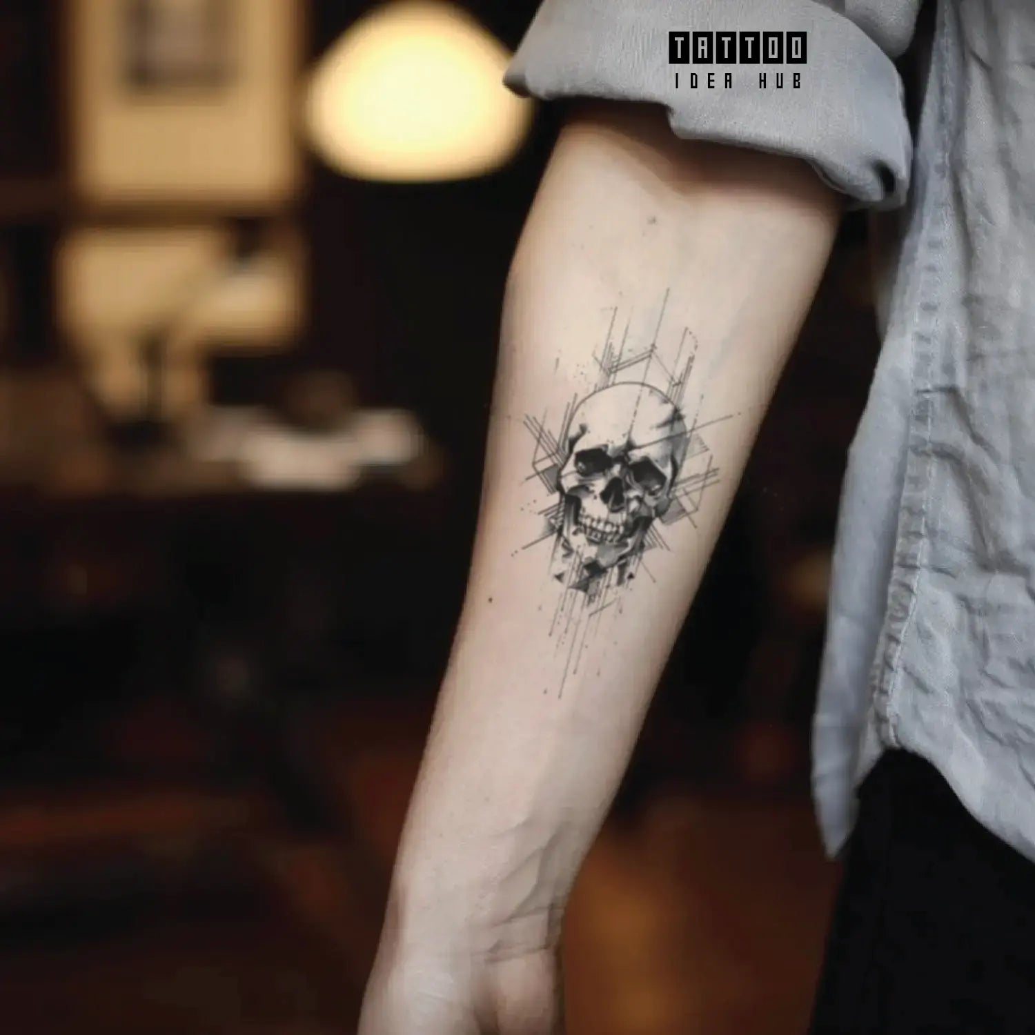 geometric skull forearm temporary tattoo idea design