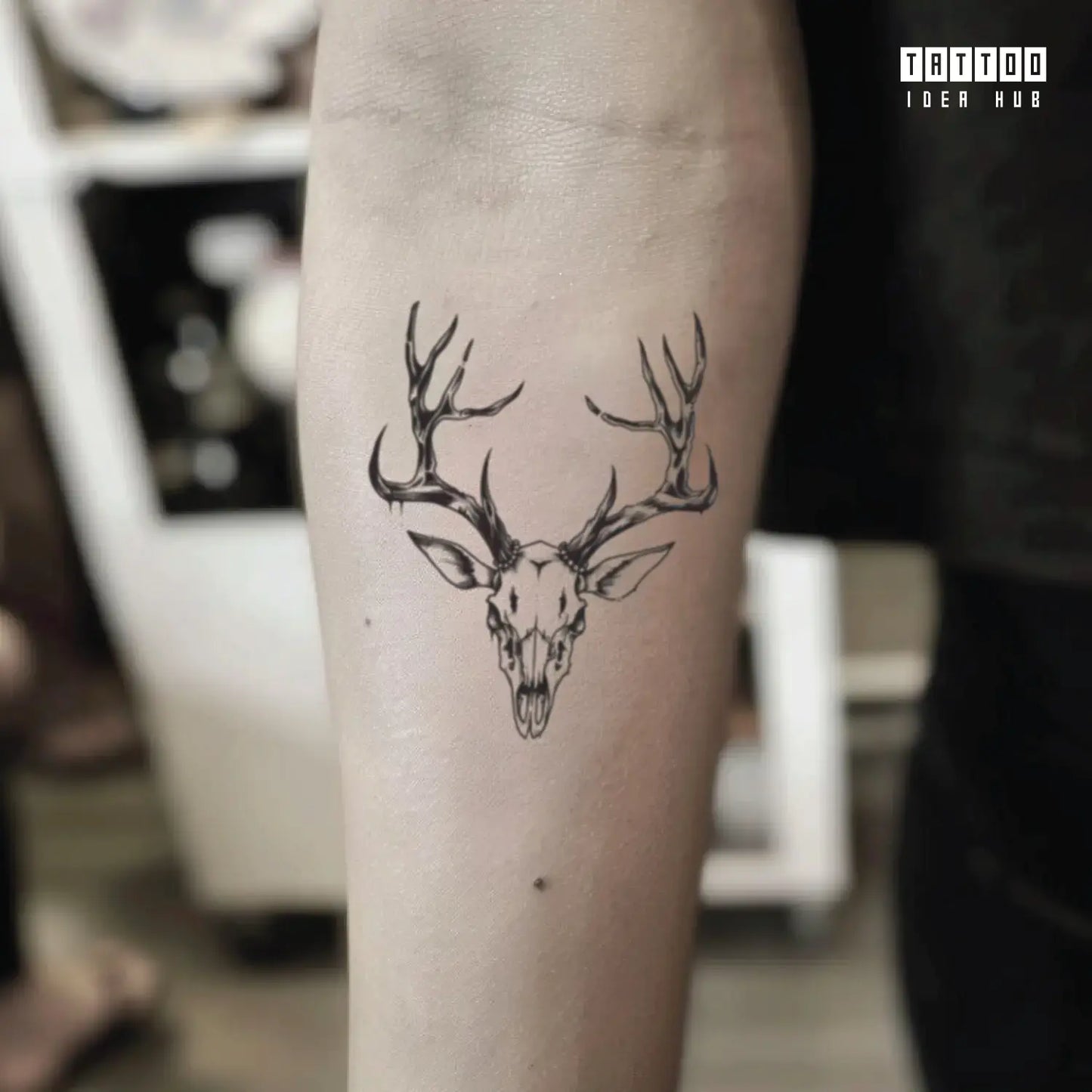 deer animal skull forearm temporary tattoo idea design