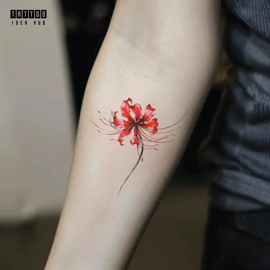 red spider lily forearm temporary tattoo idea design