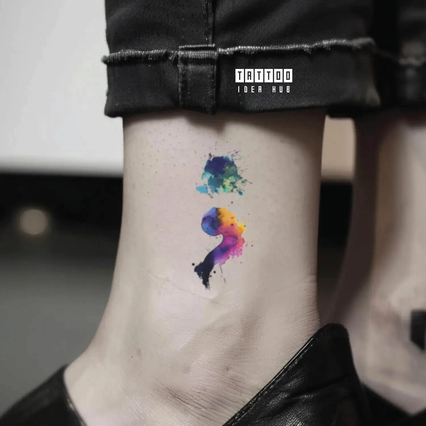 watercolor semicolon symbol ankle temporary tattoo idea design