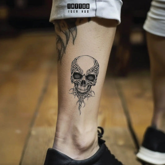 celtic skull leg temporary tattoo idea design